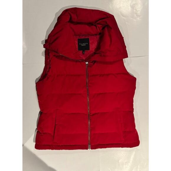 Talbots Red Puffer Vest Women’s Medium Hooded Zip Front Quilted Winter Vest - Picture 6 of 8
